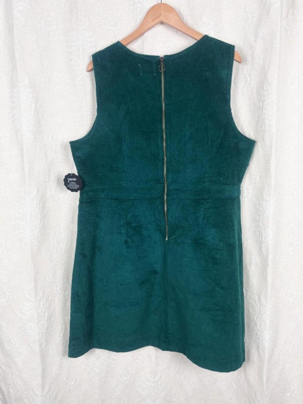 NEW Joanie Daphne Corduroy Patch Pocket Pinafore Green shift dress cotton blend - Picture 5 of 9